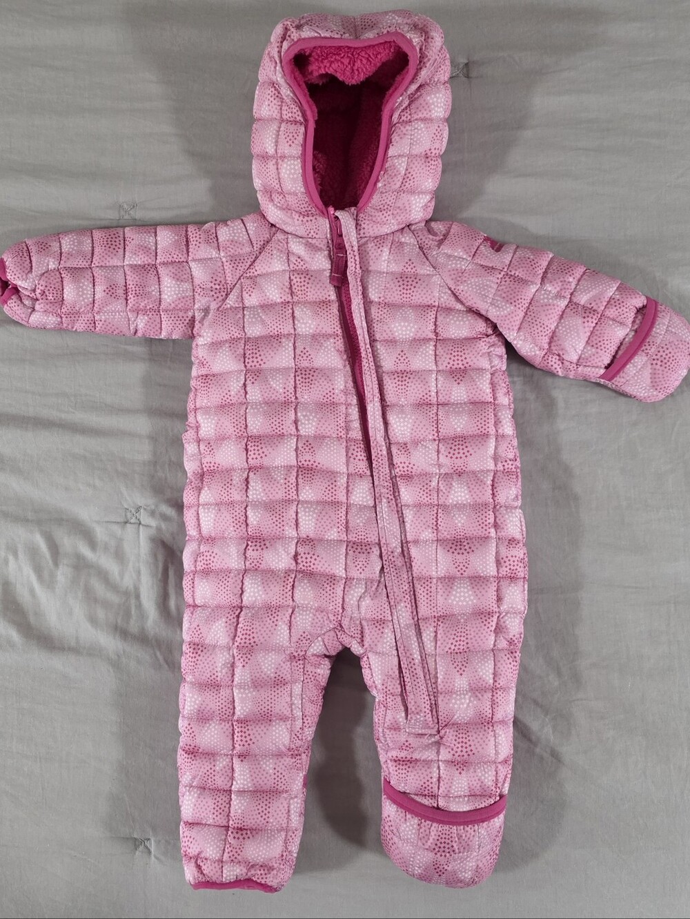 Snozu Girls Fur-Lined Snow Suit Pram Foldover Gloves/Feet 3/6M